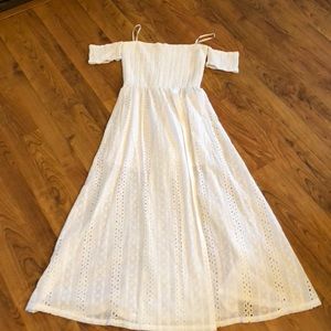 Smocked too off the shoulder eyelet dress